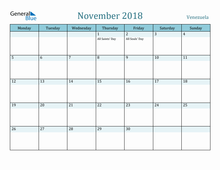 November 2018 Calendar with Holidays