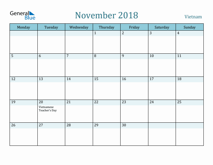 November 2018 Calendar with Holidays