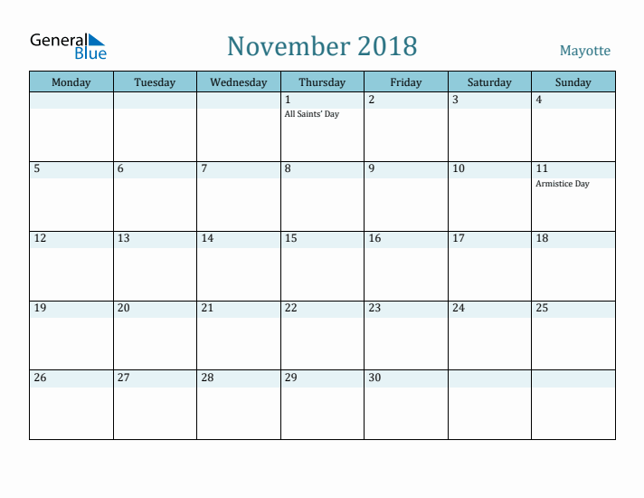 November 2018 Calendar with Holidays