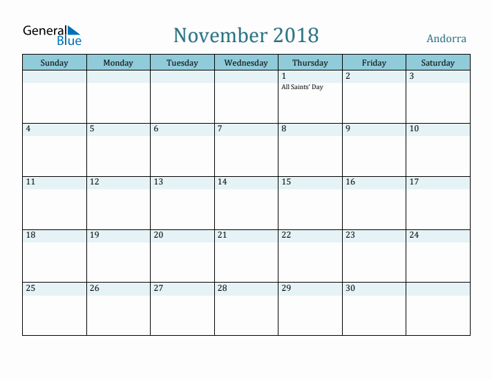 November 2018 Calendar with Holidays