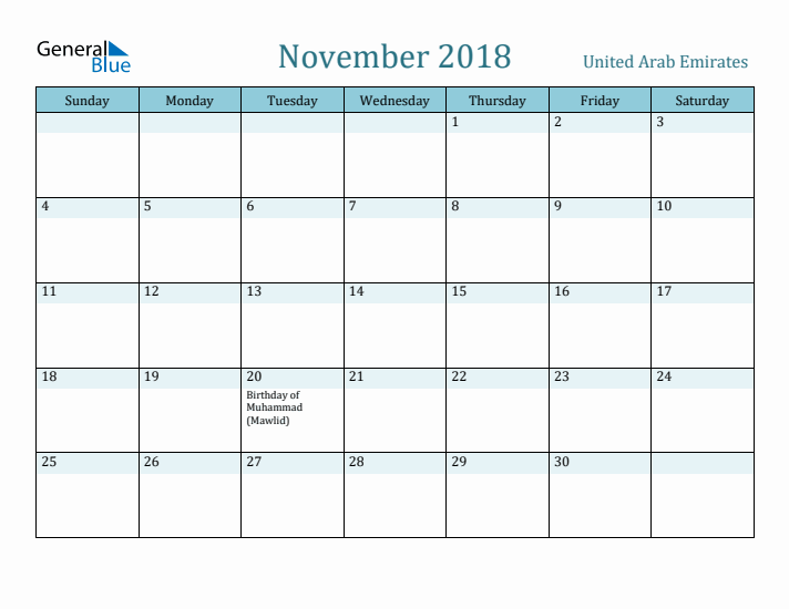 November 2018 Calendar with Holidays