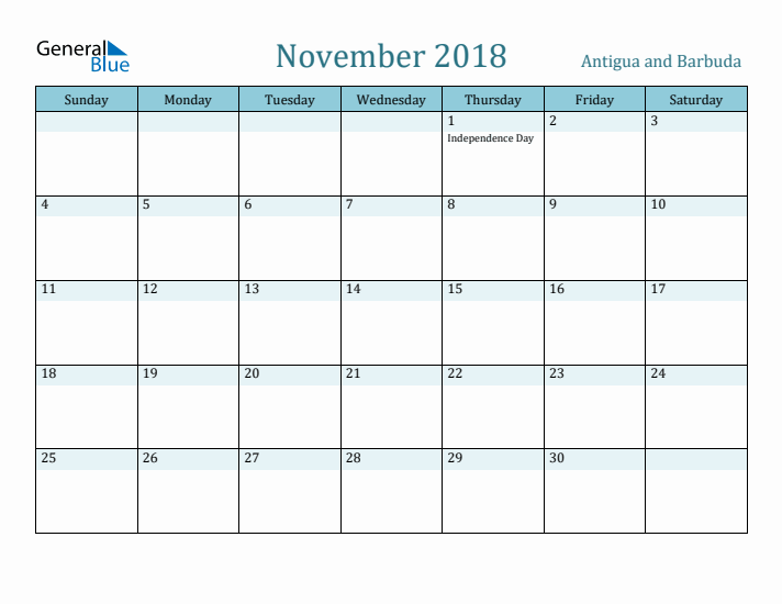 November 2018 Calendar with Holidays