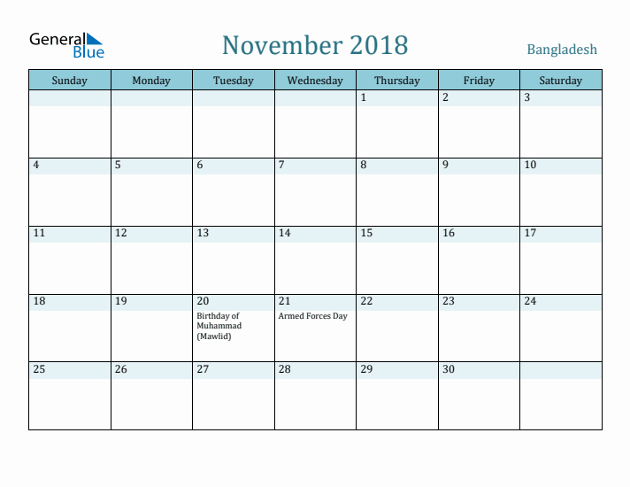 November 2018 Calendar with Holidays