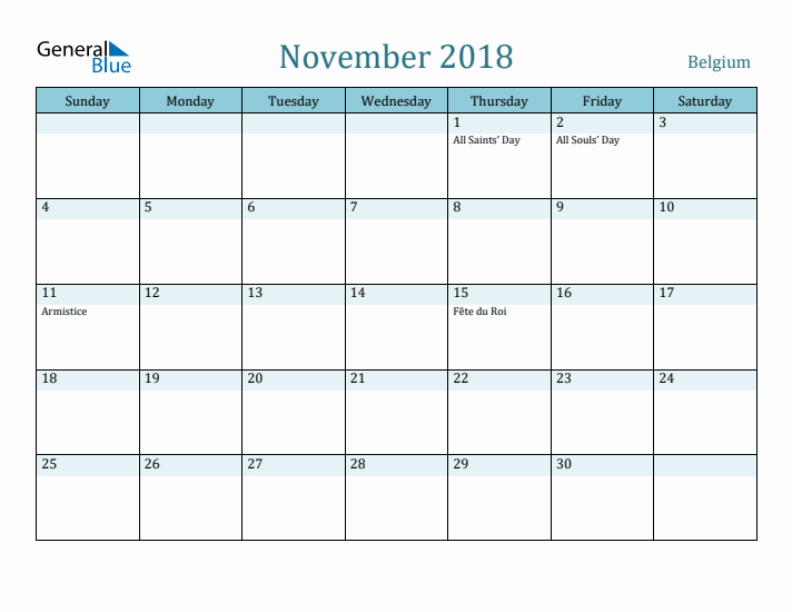 November 2018 Calendar with Holidays