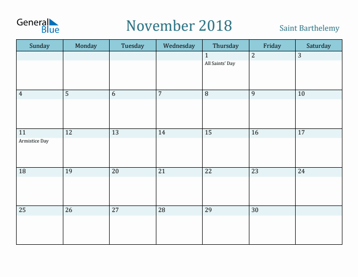 November 2018 Calendar with Holidays