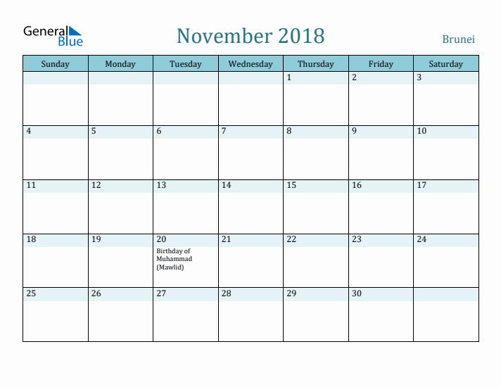 November 2018 Calendar with Holidays