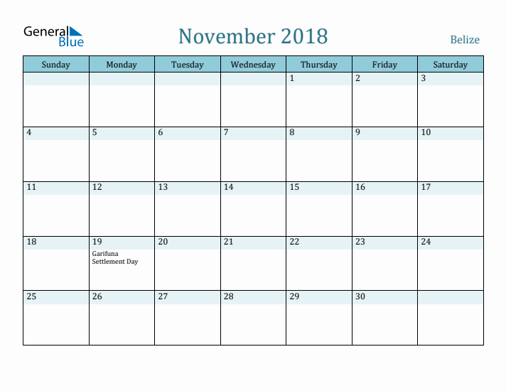 November 2018 Calendar with Holidays