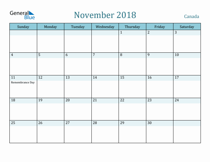 November 2018 Calendar with Holidays