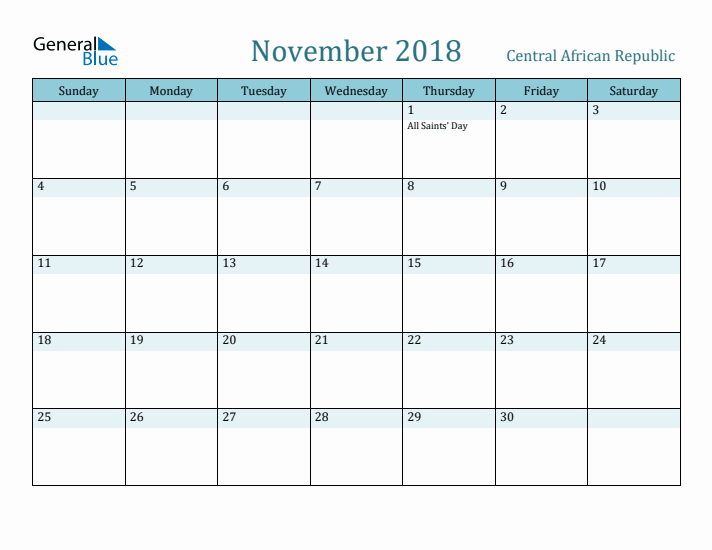 November 2018 Calendar with Holidays