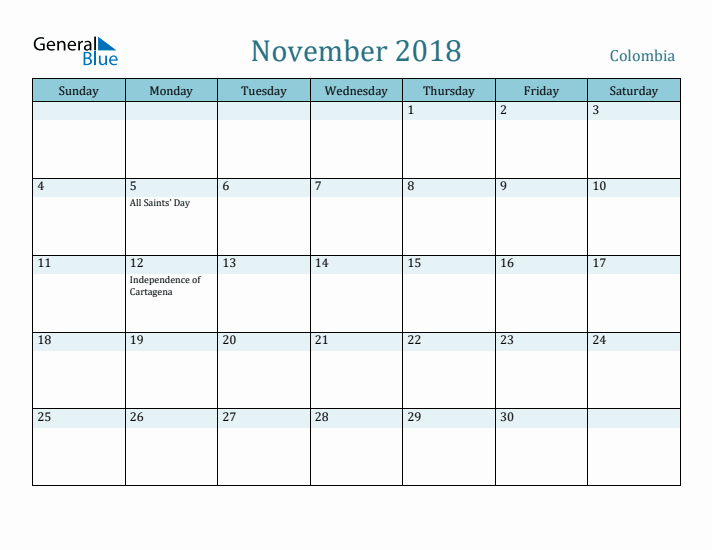 November 2018 Calendar with Holidays