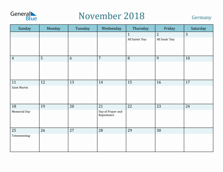 November 2018 Calendar with Holidays