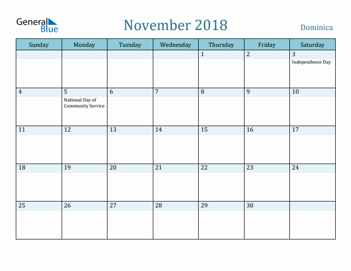 November 2018 Calendar with Holidays