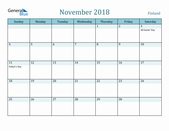 November 2018 Calendar with Holidays