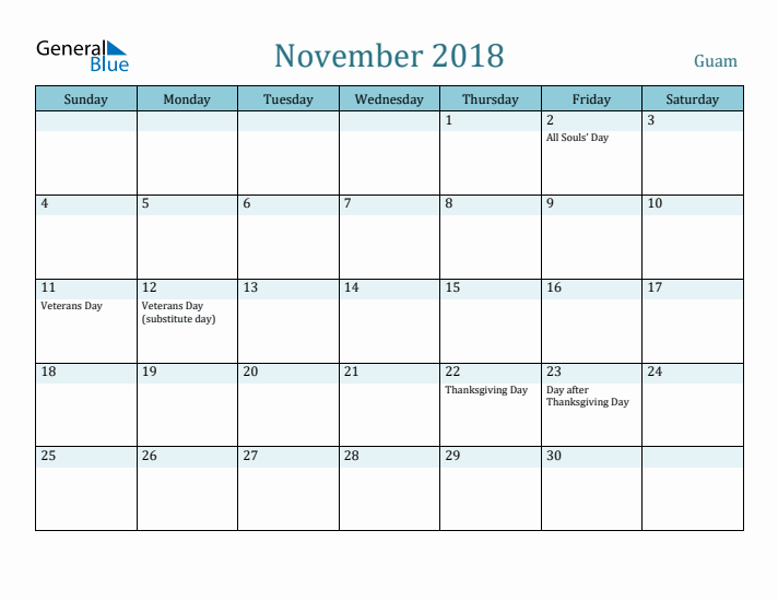 November 2018 Calendar with Holidays