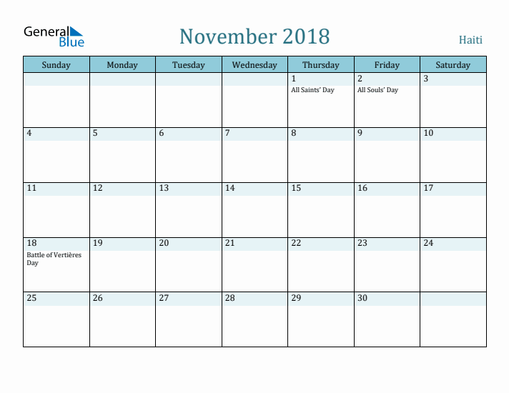 November 2018 Calendar with Holidays