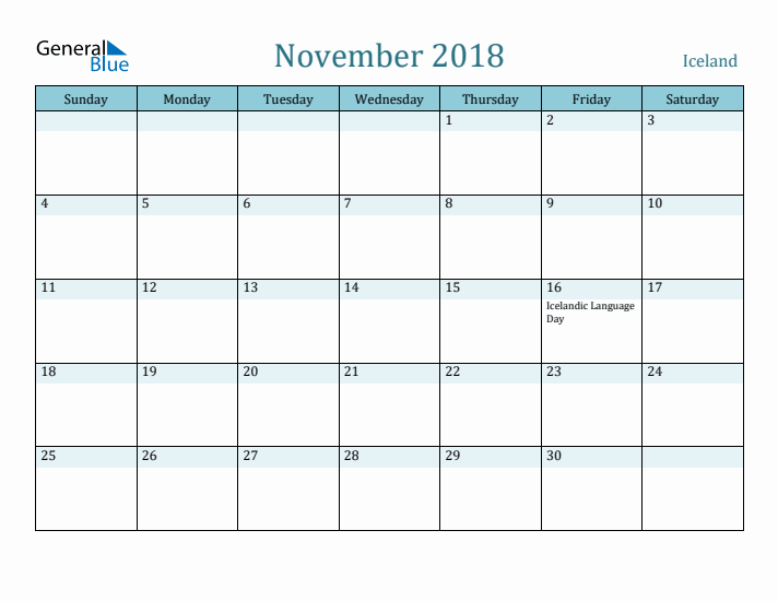 November 2018 Calendar with Holidays