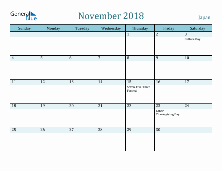 November 2018 Calendar with Holidays