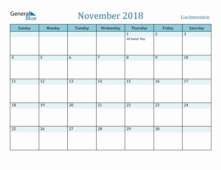 November 2018 Calendar with Holidays