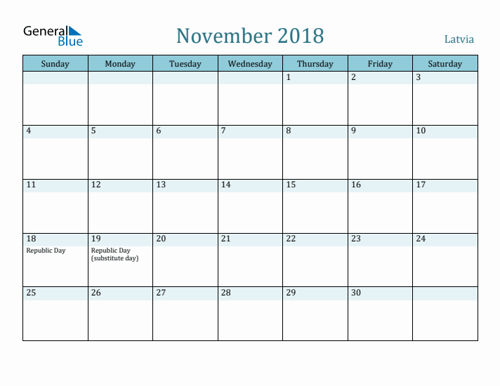 November 2018 Calendar with Holidays