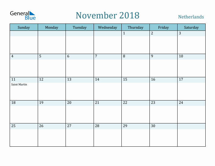 November 2018 Calendar with Holidays