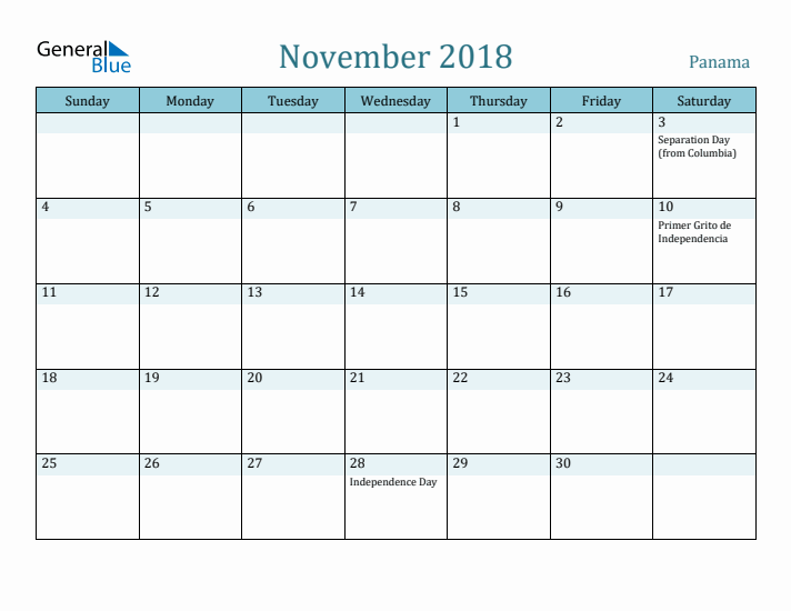 November 2018 Calendar with Holidays