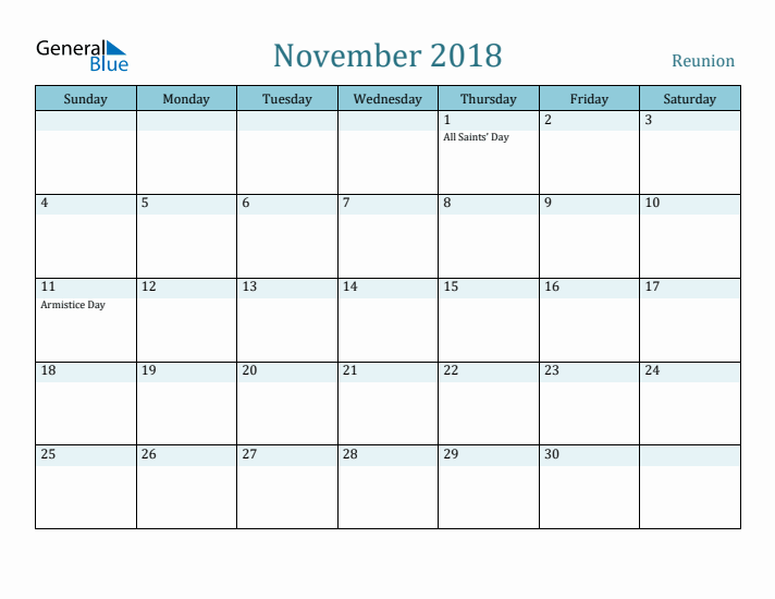 November 2018 Calendar with Holidays