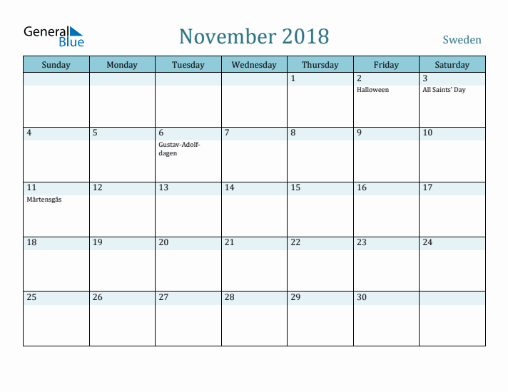 November 2018 Calendar with Holidays