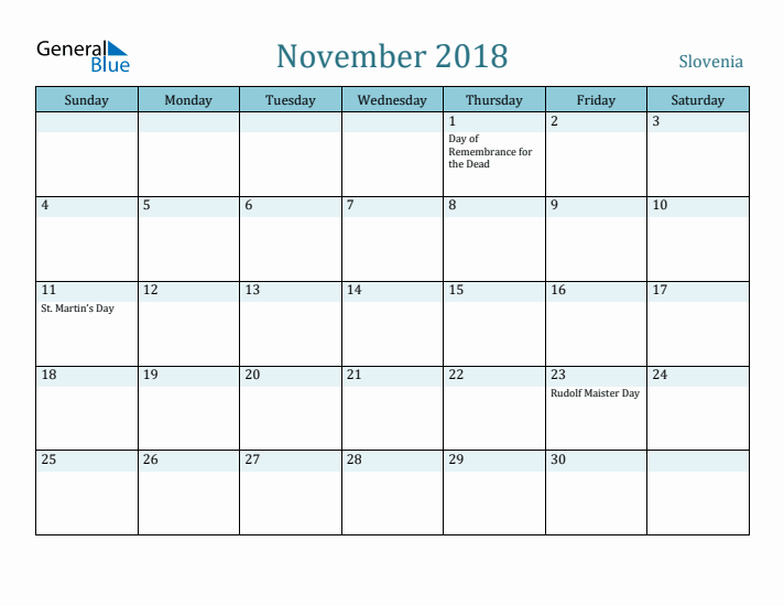 November 2018 Calendar with Holidays