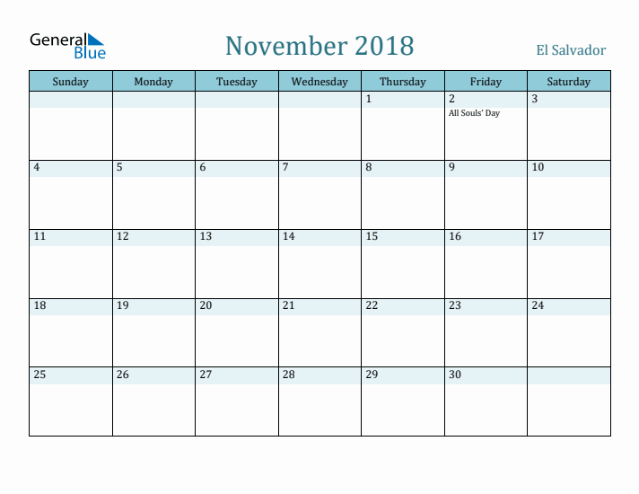 November 2018 Calendar with Holidays