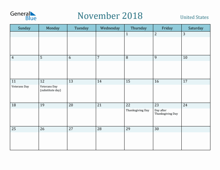 November 2018 Calendar with Holidays