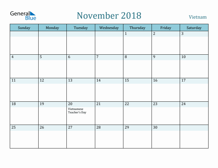 November 2018 Calendar with Holidays