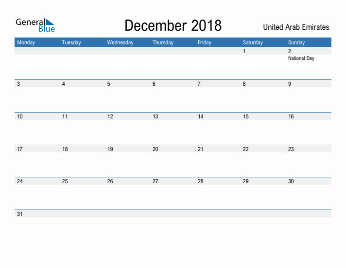 Fillable December 2018 Calendar