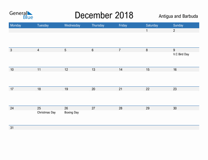 Fillable December 2018 Calendar