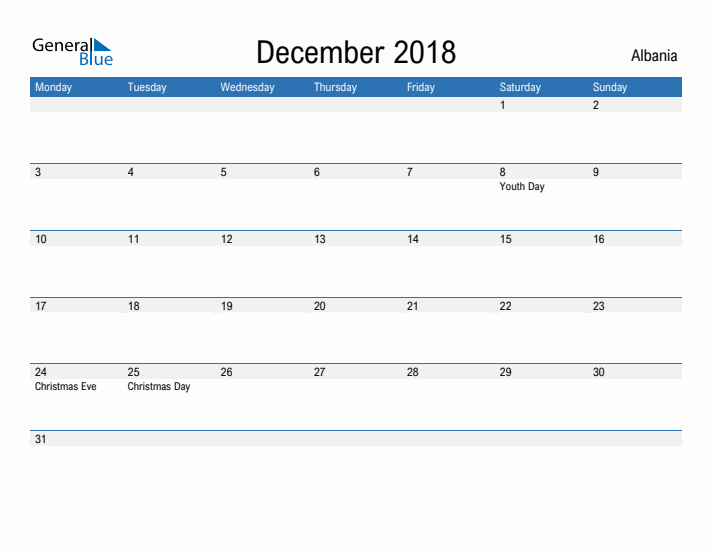 Fillable December 2018 Calendar