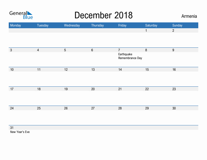 Fillable December 2018 Calendar