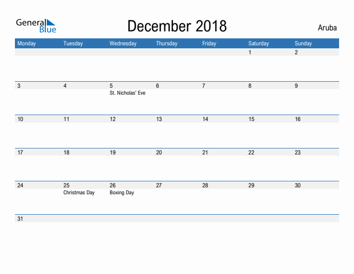 Fillable December 2018 Calendar