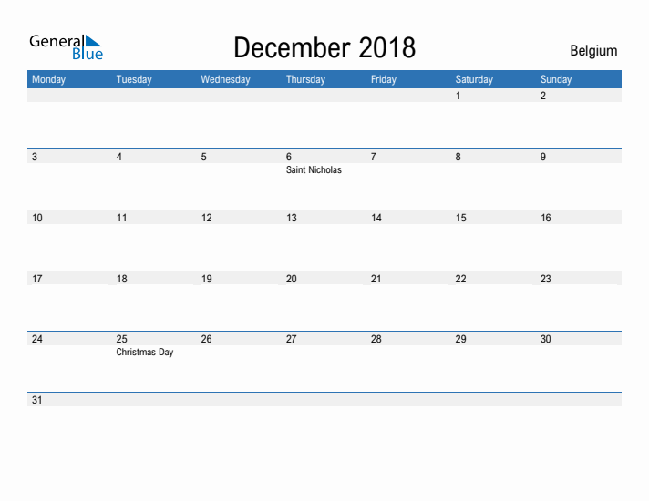 Fillable December 2018 Calendar