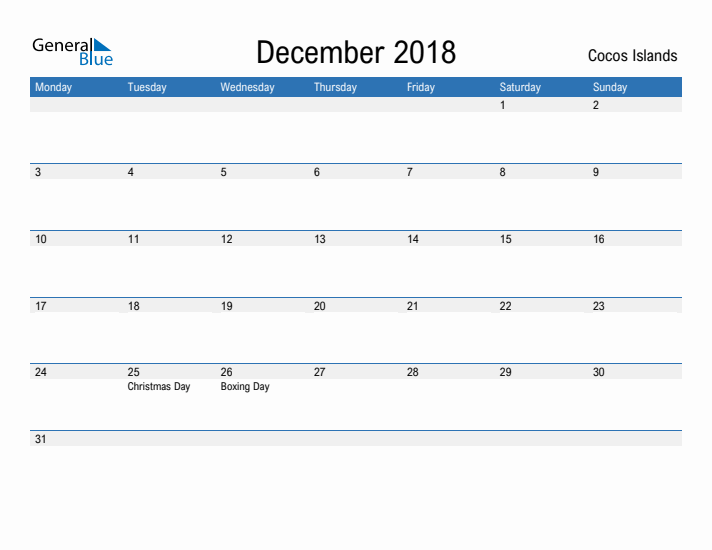 Fillable December 2018 Calendar