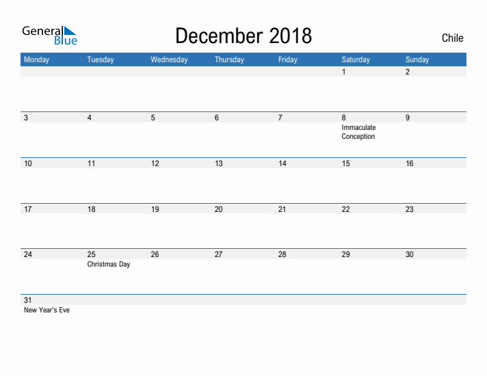 Fillable December 2018 Calendar