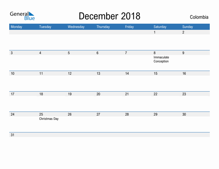 Fillable December 2018 Calendar