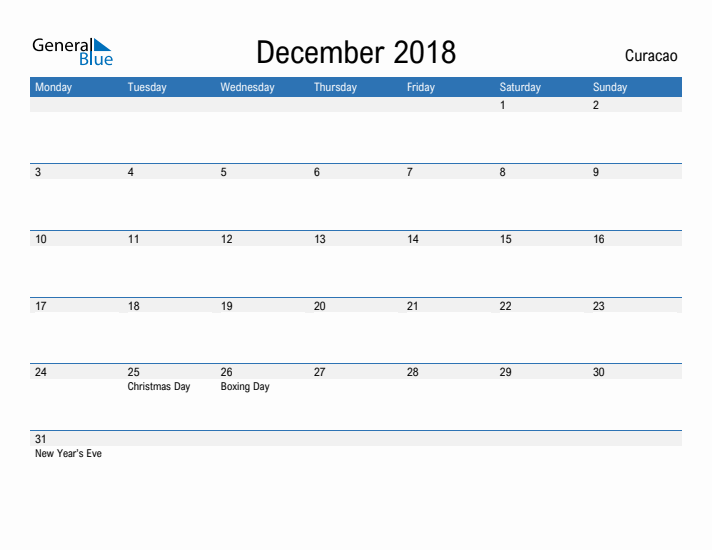 Fillable December 2018 Calendar