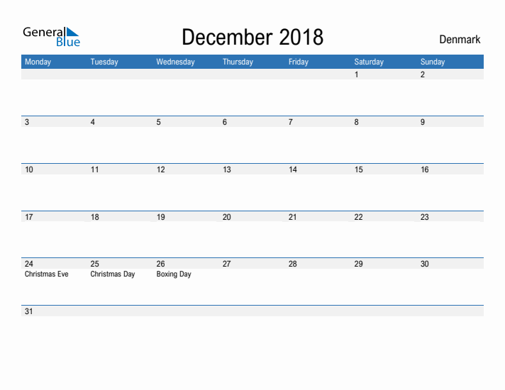 Fillable December 2018 Calendar