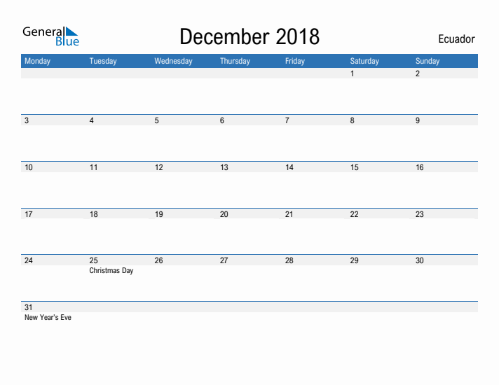 Fillable December 2018 Calendar