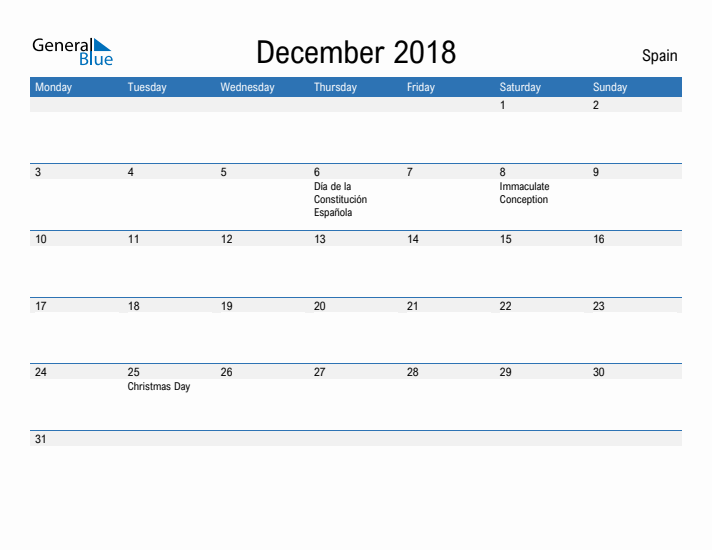 Fillable December 2018 Calendar