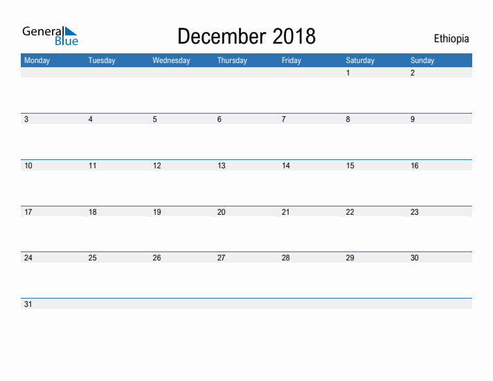 Fillable December 2018 Calendar