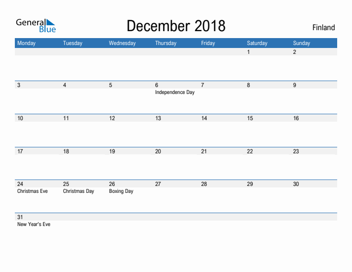 Fillable December 2018 Calendar