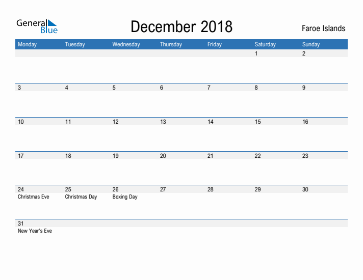 Fillable December 2018 Calendar