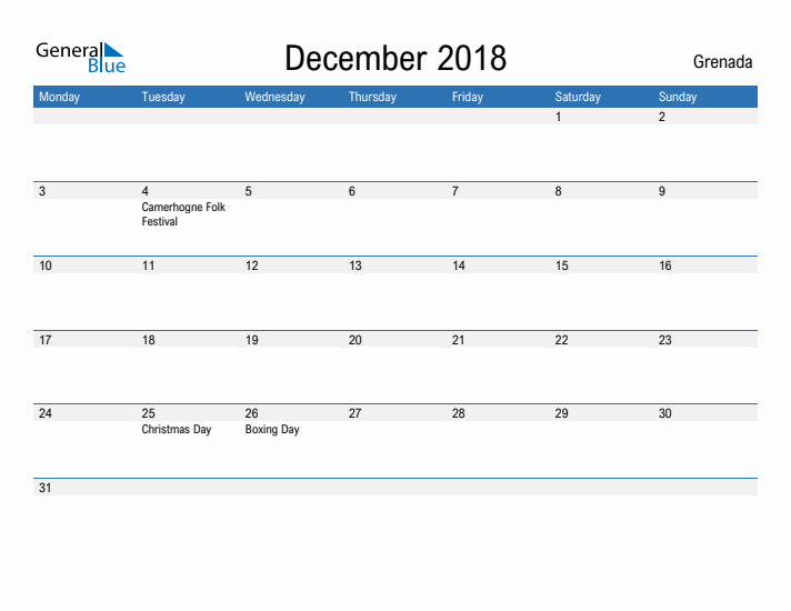 Fillable December 2018 Calendar