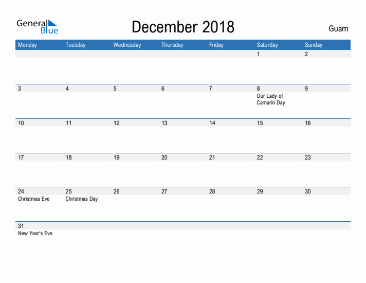 Fillable December 2018 Calendar