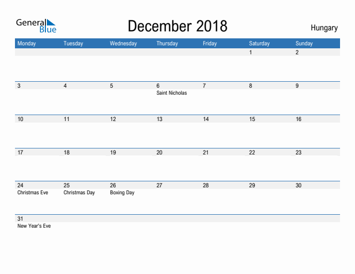 Fillable December 2018 Calendar